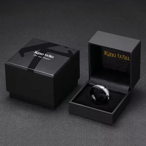 Miniatura 6 de King Will GENTLEMAN - Anillo de carburo de tungsteno con incrustaciones de fibra de carbono de 0.31 pulgadas, color negro, rojo, verde, azul