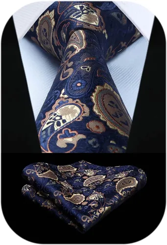 Miniatura 165 de HISDERN Corbatas para hombre, corbata de cachemira y bolsillo cuadrado tejido clásico floral para hombre, corbata de fiesta de boda