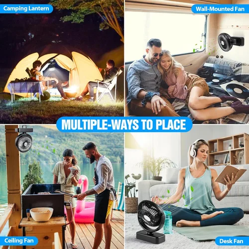 Miniatura 2 de Ventilador portátil de campamento con linterna LED, ventilador de batería recargable de 40 horas de trabajo con gancho para colgar para tienda