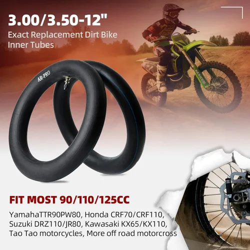 Miniatura 2 de AR-PRO - Paquete de 2 tubos interiores para motocross de 3.00/3.50-12 pulgadas con vástago de válvula TR4, tubos interiores de repuesto