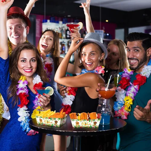 Miniatura 4 de Blulu Paquete de 50 bandejas de papel desechables para decoración de fiestas hawaianas, bandeja para nachos Aloha Nacho, soporte para alimentos