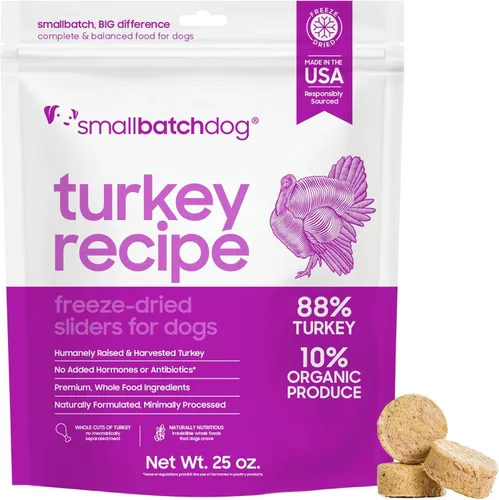 smallbatch Pets - Alimento crudo liofilizado para perros, receta de pavo, 25 onzas, alimento orgánico para perros con alto contenido de proteínas,