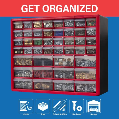 Miniatura 4 de Akro-Mils 10144 - Gabinete con 44 cajones de plástico para organización de garaje, organizador de cuentas, almacenamiento de bloques de Rojo