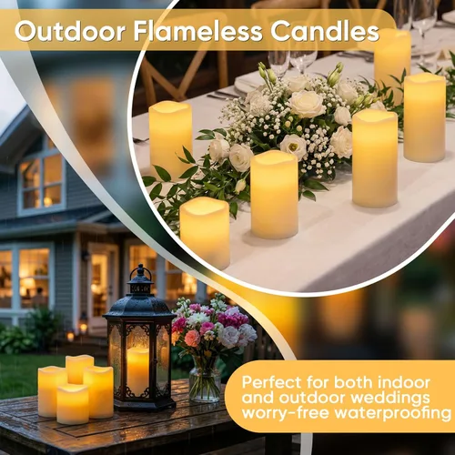 Miniatura 6 de Amagic Velas sin llama impermeables de 3" x 6" para exteriores, velas que funcionan con pilas con control remoto y temporizador, vela de pilar LED