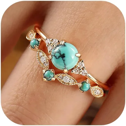 Anillos gruesos dorados y turquesas apilables para mujeres, anillos para nudillos para el pulgar para mujer, diamantes de imitación vintage, joyería