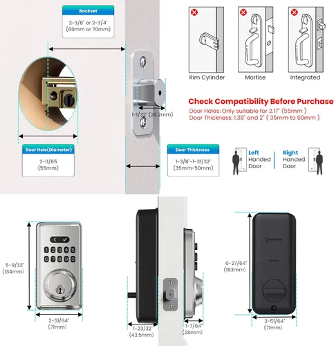Miniatura 5 de Cerradura de Puerta de Entrada sin Llave, Pestillo Electrónico con Teclado para Puerta Principal, Cerraduras Inteligentes con 6 Códigos Digitales