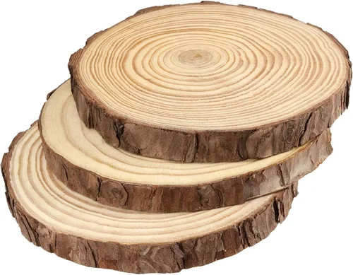 Miniatura 4 de JEUIHAU 6 piezas de rebanadas de madera natural sin terminar de 8 a 10 pulgadas, discos redondos de madera para corteza de árbol, círculos de madera