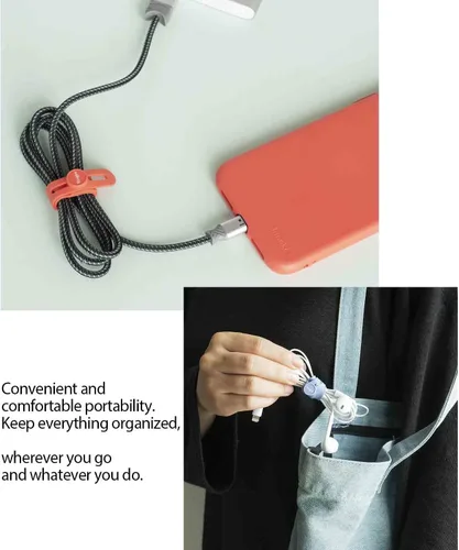 Miniatura 7 de Ringke Sujetacables de silicona [gestión de cables reutilizables] Organizador de cables flexible, longitud ajustable, clips de cable duraderos