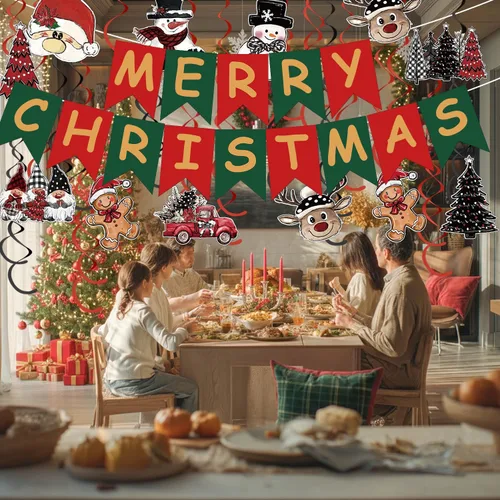 Miniatura 3 de Horaldaily Decoración de Navidad de 44 piezas para colgar en forma de remolino, árboles de Navidad, camión, muñeco de nieve, gnomo, Papá Noel