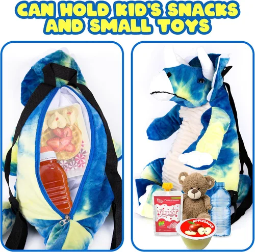 Miniatura 7 de ArtCreativity Mochila de dinosaurio de felpa, mochilas de animales de peluche de 22 pulgadas en forma de triceratops, bolsa de dinosaurio de peluche