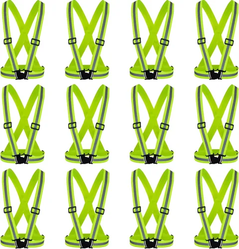 Miniatura 21 de Hercicy 20 chalecos reflectantes de alta visibilidad, correas ajustables para equipo de correr, reflector ligero para construcción (negro)