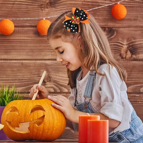 Miniatura 3 de Pinzas de lazo para el pelo de pavo de Acción de Gracias para niñas, calabaza naranja, moño, cocodrilo, pasadores, pasadores para el día de gracias