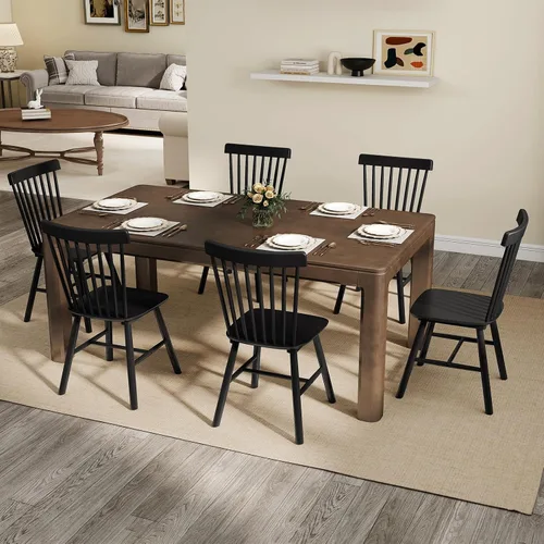 Miniatura 11 de Kmax Juego de 4 sillas de comedor vintage, sillas Windsor con patas de madera maciza, estilo campestre, nogal Nuez