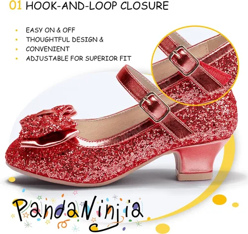 Miniatura 169 de PANDANINJIA Vestido de jada para niñas y niños pequeños, zapatos de princesa Mary Jane con tacones con lazo para fiesta, boda, boda