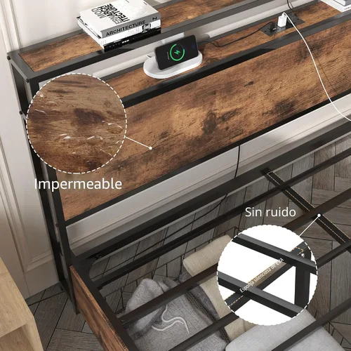 Miniatura 7 de Lifezone Estructura de Cama Full con Cabecero de Almacenamiento de 2 Niveles, Estructura de Cama de Plataforma de Metal con 4 Cajones de Marrón