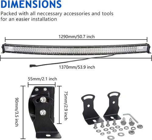 Miniatura 2 de Willpower Barra de luz LED curvada de 52 pulgadas, 675 W, combo de luces LED todoterreno con conector DT, arnés de cableado, luces de conducción