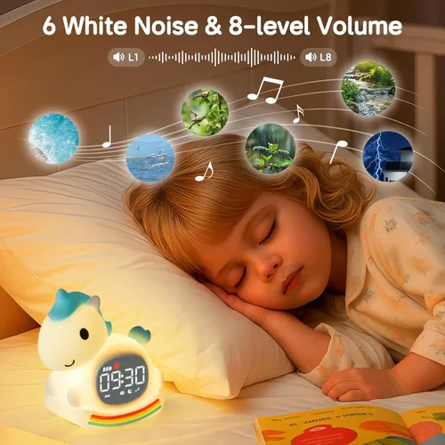 Miniatura 4 de Yiliaw Reloj despertador para niños con luz nocturna, reloj de entrenamiento para dormir, reloj de hora de despertar, luz de silicona recargable