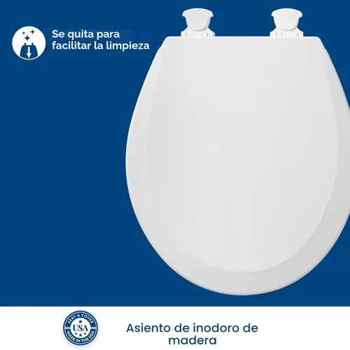 Miniatura 2 de BEMIS 500EC 390 - Asiento de inodoro con bisagras Fácil Limpia & Cambia, madera esmaltada duradera y anodizada, diseño redondo, color blanco algodón