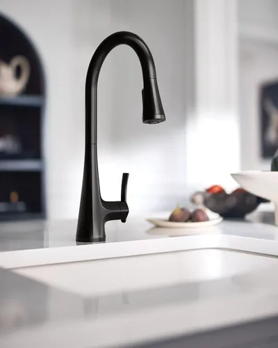 Miniatura 2 de Moen Sinema Grifo inteligente con rociador desplegable sin contacto, grifo de cocina con control por voz y movimiento, color negro mate, S7235EV2BL
