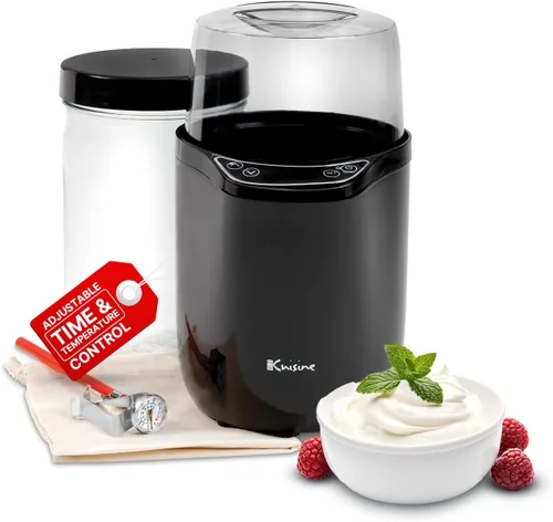 Euro Cuisine YM360 Máquina para Hacer Yogur con control de tiempo y temperatura ajustable, tarro de vidrio de 2 cuartos de galón, termómetro GRATIS