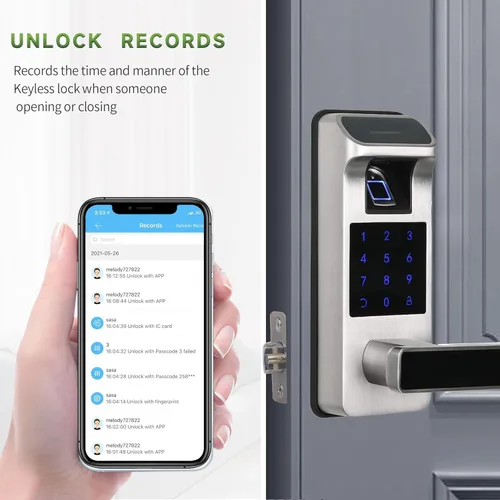Miniatura 5 de Cerradura de puerta inteligente, cerradura de puerta de entrada 5 en 1 sin llave, bloqueo de teclado digital con control completo de aplicación