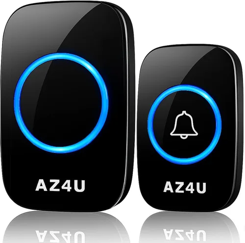 AZ4U Kit de timbre inalámbrico, receptor alimentado por batería (negro, 1 botón + 1 receptor)