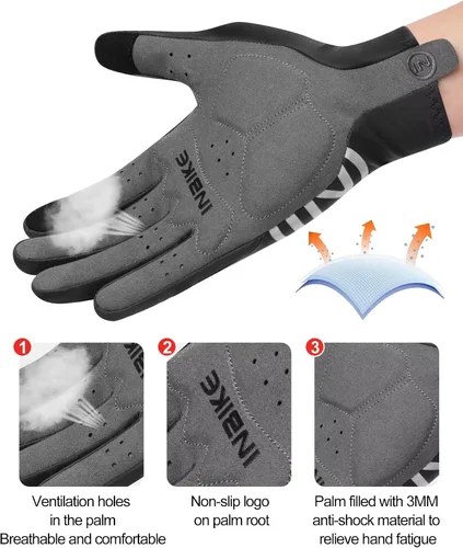 Miniatura 4 de INBIKE Guantes de ciclismo para hombre y mujer, forro polar fino, para pantalla táctil, guantes de bicicleta acolchados para correr, conducir