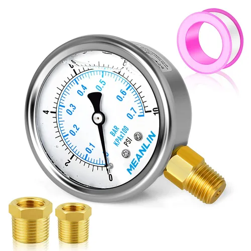 Miniatura 74 de MEANLIN MEASURE - Manómetro de acero inoxidable, relleno de líquido, esfera con cara de 2.5 pulgadas, NPT de 1/4 de pulgada, agua, aceite y gas