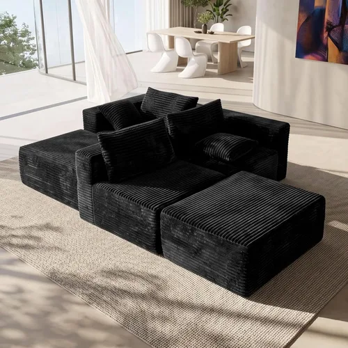 Miniatura 7 de 110" Sofá seccional modular con 2 otomanos móviles, sofás nube para sala de estar, sofá de forma U con asiento profundo sin huesos, lujosa tela