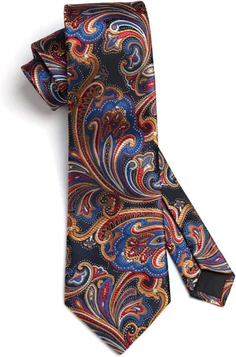 Miniatura 209 de HISDERN Corbatas para hombre, corbata de cachemira y bolsillo cuadrado tejido clásico floral para hombre, corbata de fiesta de boda