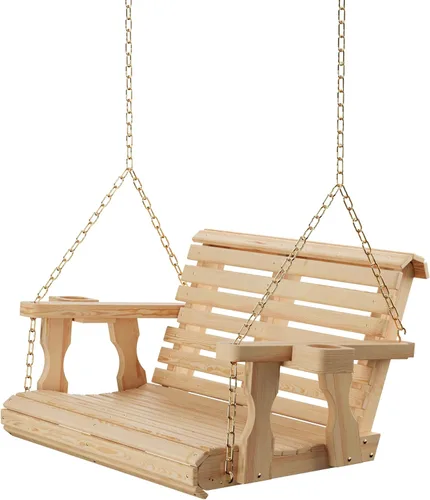 Miniatura 22 de Columpio Amish resistente para terraza (800 lb) con cadenas para colgar y posavasos Tinte negro semisólido