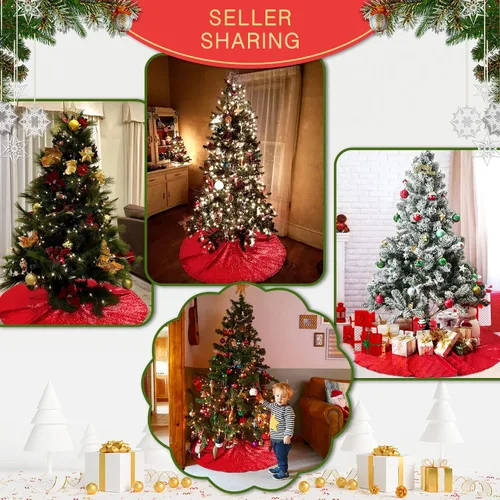 Miniatura 6 de Falda B-Cool de árbol, con lentejuelas brillantes, diseño de árbol de Navidad, color oro rosa con lentejuelas hechas a mano, para el hogar, Rojo