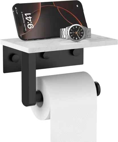 Miniatura 10 de Soporte de papel higiénico dorado cepillado con estante de mármol, soporte de mano de papel higiénico de acero inoxidable 304 montado en la pared