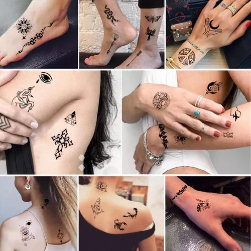 Miniatura 6 de Yazhiji - Tatuajes temporales impermeables – 60 hojas, pequeña colección de tatuajes falsos, flores, coronas, estrellas, animales, mariposas