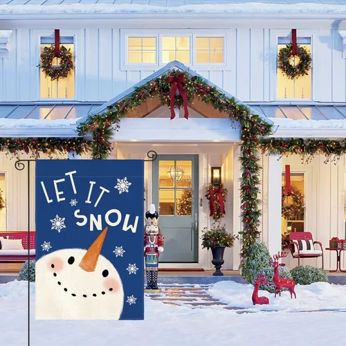 Miniatura 4 de AVOIN colorlife Azul Deja Que Nieve Muñeco de Nieve Copo de Nieve Bandera de Jardín 12 x 18 Pulgadas de Doble Cara, Bandera Decorativa de Navidad