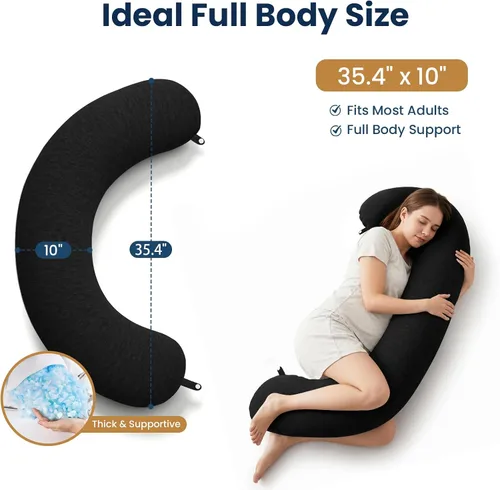 Miniatura 2 de TranquilRelax Almohada corporal, almohada larga, almohada corporal de espuma viscoelástica, almohada lateral en forma de C, funda de almohada Negro