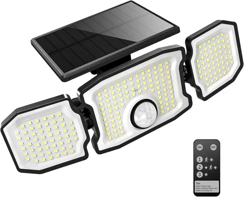 Miniatura 12 de Luces solares impermeables para exteriores, 2800 lm, 200 luces LED con sensor de movimiento, 3 cabezales y 3 modos de luces de inundación, luces