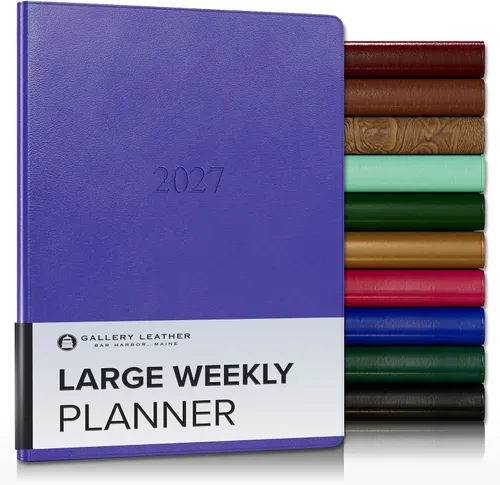 Miniatura 102 de Gallery Leather Agenda semanal y mensual grande 2025-2026, agenda y cuaderno con elegantes bordes de página dorados dorados, 12 meses, cactus Cactus