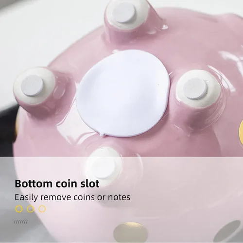 Miniatura 6 de Hucha de cerámica de dibujos animados, corona de cerdo, moneda, caja de dinero, caja de ahorro de monedas para adultos, niños y niñas (rosa)