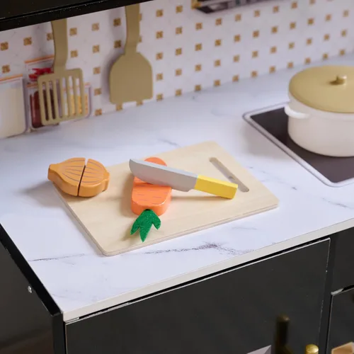 Miniatura 11 de Teamson Kids Juego de cocina de madera para niños pequeños con accesorios, juego de cocina simulada para niños de 3 años en adelante, juego de Negro