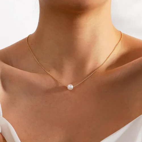 Miniatura 2 de TOBENY Collares de perlas para mujer, chapado en oro de 14 quilates, hecho a mano, gargantilla de perlas de imitación blanca, delicado collar