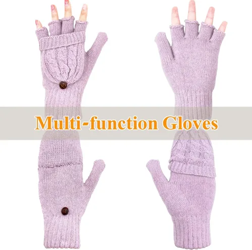 Miniatura 83 de Beurlike Guantes de invierno para mujer, de lana cálida, a prueba de viento, convertibles, sin dedos