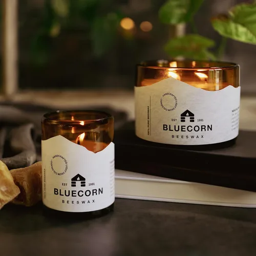 Miniatura 3 de Bluecorn Beeswax Recambio de vela de 3 mechas – Tarro de vidrio ámbar de 22 onzas, cera de abeja 100% pura, sin perfume, 40 horas de combustión