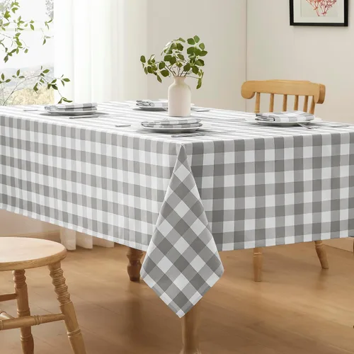 Miniatura 4 de Veblandy - Mantel cuadrado a cuadros impermeable de gingham, lavable, a cuadros de búfalo, funda de mesa sin arrugas para cocina, comedor y pícnic
