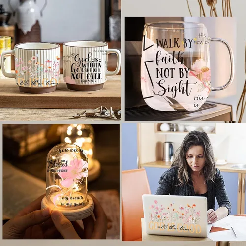 Miniatura 7 de Adhesivo UV DTF para tazas, 4 hojas de transferencia de flores de la Biblia UV DTF para vidrio de 16 onzas, floral, citas inspiradoras, versículo