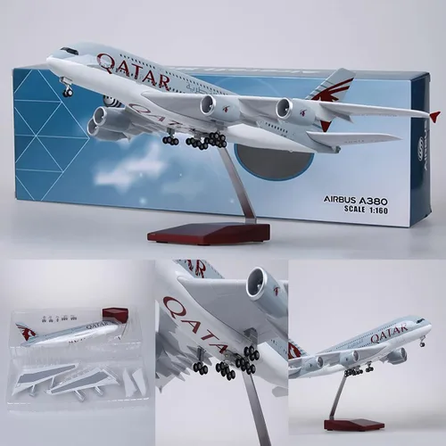 Miniatura 7 de Modelo de avión a escala 1:160 de 18.5 pulgadas, modelo Qatar A380, modelo Jet Collectibles, modelos planos de resina con ruedas fundidas a presión
