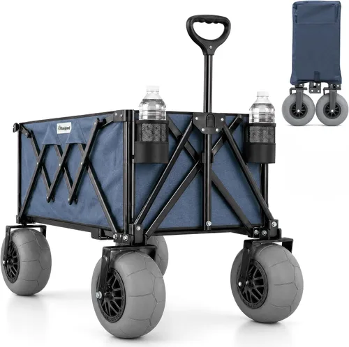 Carro de playa con ruedas grandes para arena, carrito utilitario con marco de acero todo terreno con neumáticos de 9 pulgadas, diseño plegable (Sand