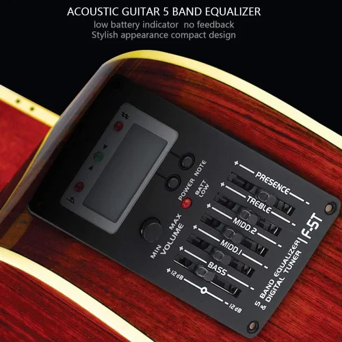 Miniatura 2 de Ecualizador de guitarra de 5 bandas, F-5T EQ ecualizador Pickup Tuner para guitarra acústica instrumento musical