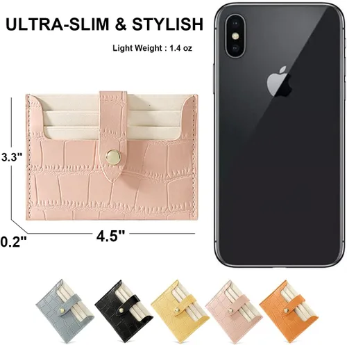 Miniatura 5 de SUMGOGO Cartera delgada con bloqueo RFID, cartera de piel minimalista con bolsillo frontal para mujer, Marrón, Minimalista