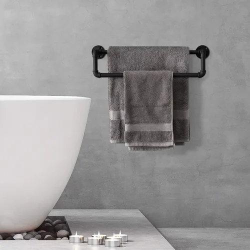 Miniatura 4 de MyGift Toallero doble para baño, toallero de baño montado en la pared, soporte para toallas de mano, decoración rústica de baño de granja, tubo
